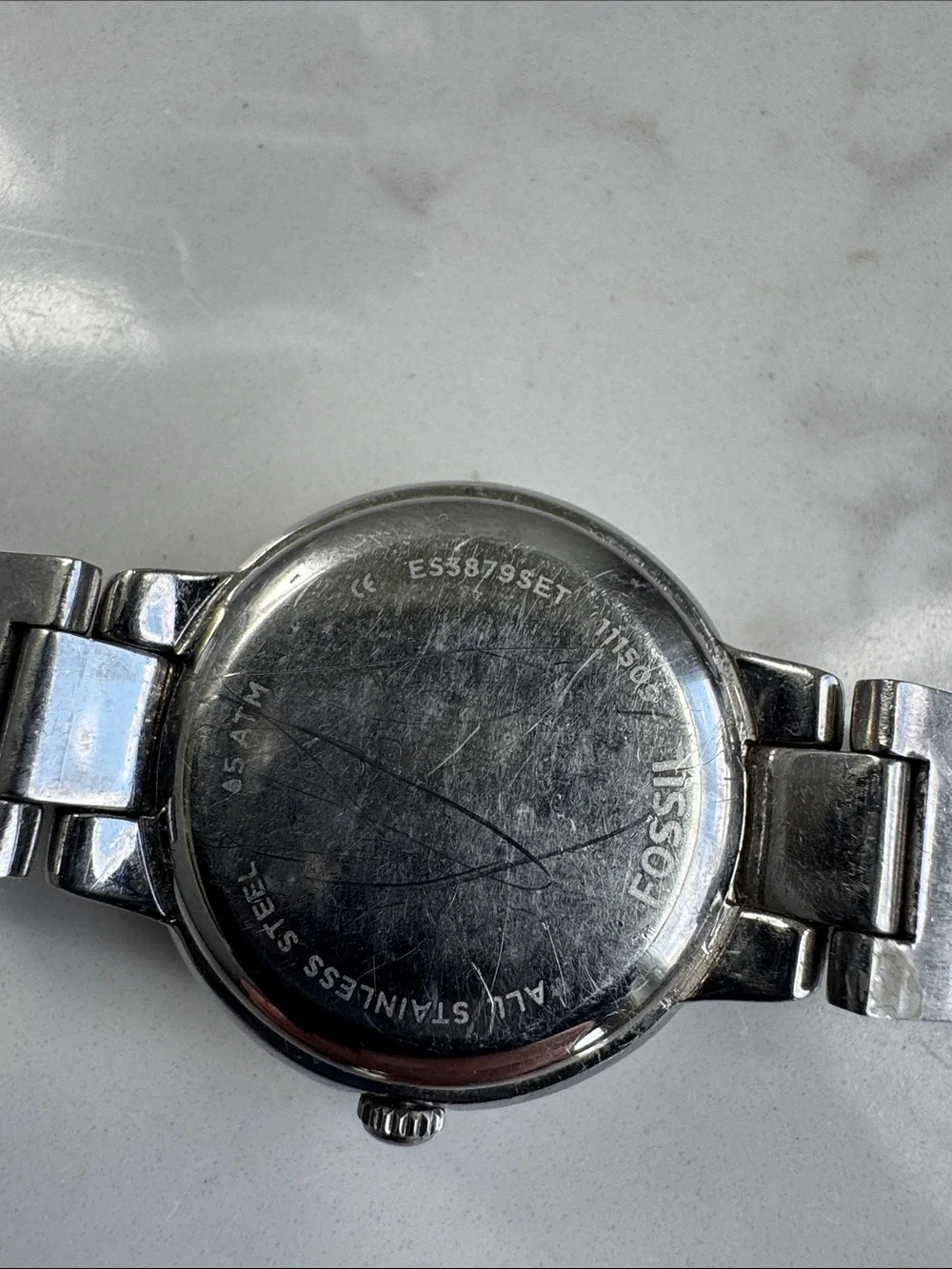 Fossil Virginia Stainless Steel 3 hand watch Pink Dial Crystals